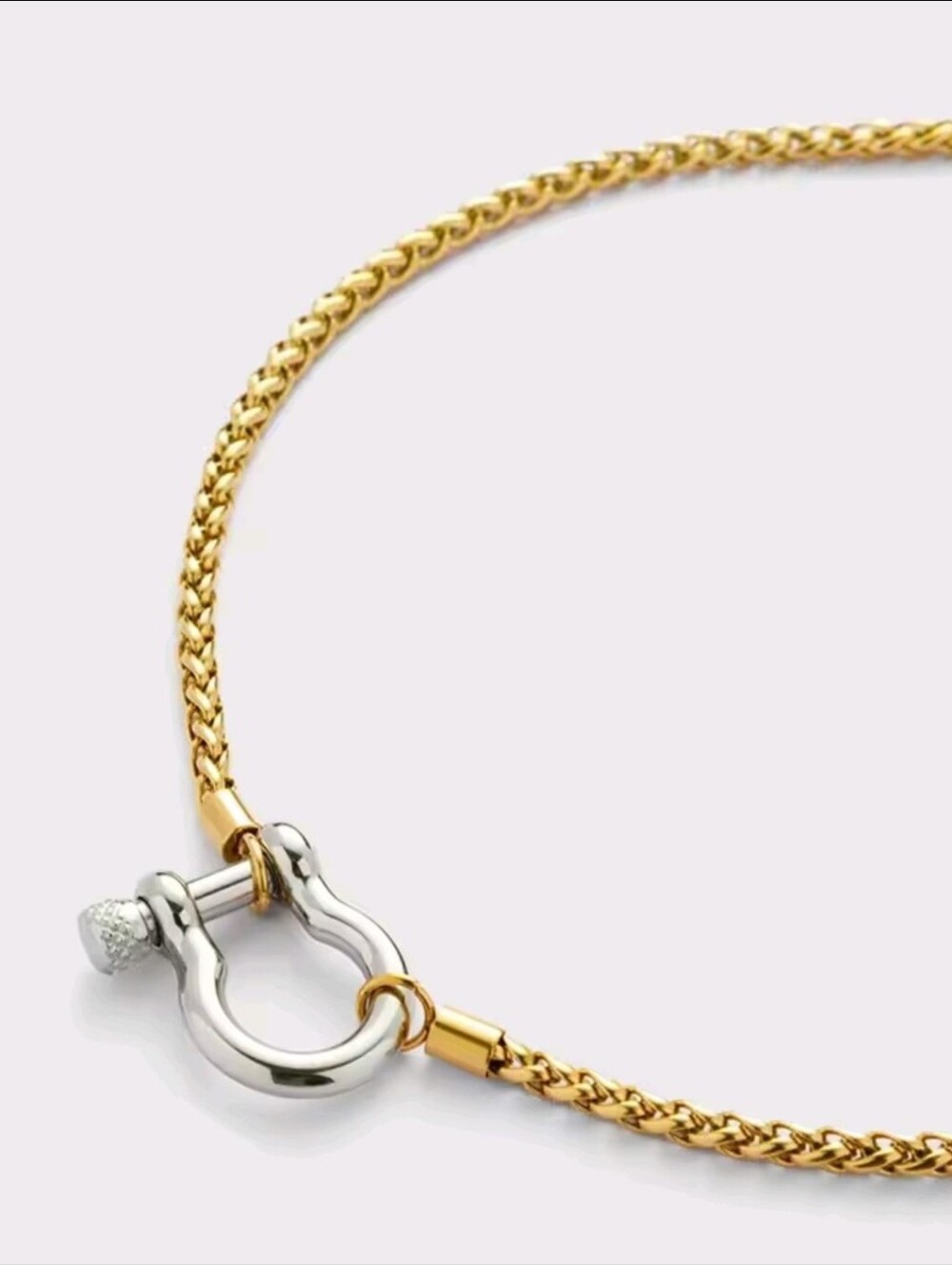 Gold and Silver Two-Tone Chain Necklace with D-Ring - Picture 9 of 12